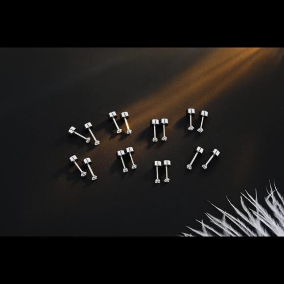 8Pairs Tiny Flat Back Earrings for Women14K Gold Plated Surgical Stainless Steel - Picture 4 of 8